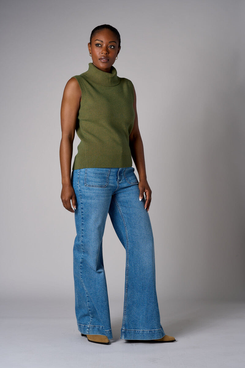 Olive sleeveless turtleneck sweater