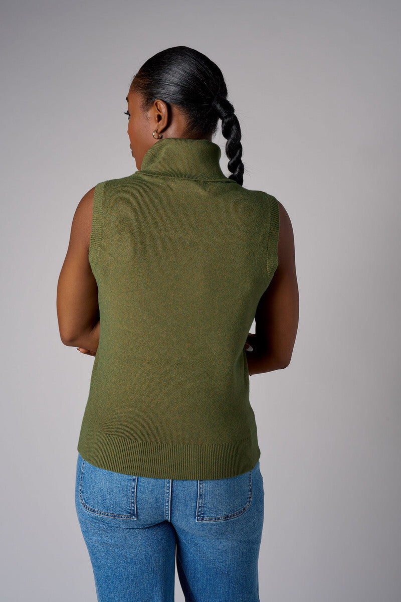 Olive sleeveless turtleneck sweater