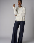 Bone White Long Sleeve Open-Work Sweater