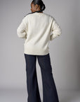 Bone White Long Sleeve Open-Work Sweater