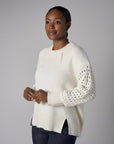 Bone White Long Sleeve Open-Work Sweater