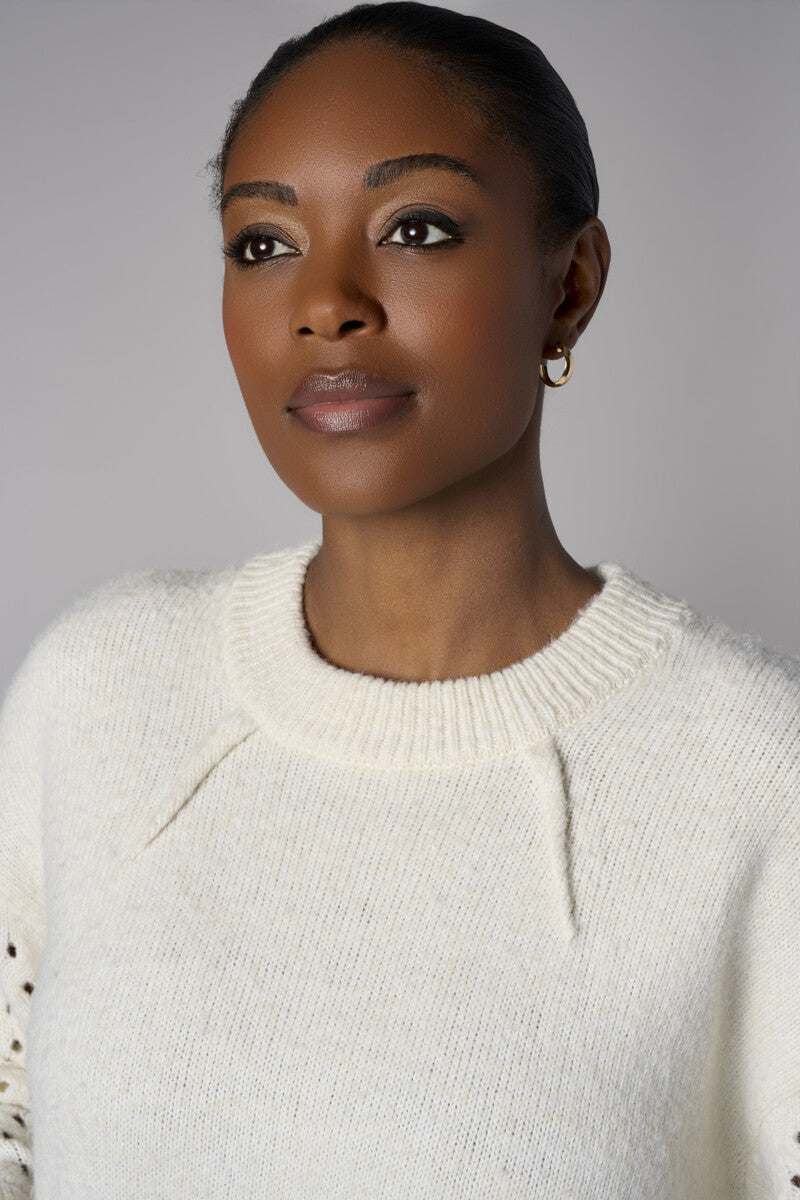 Bone White Long Sleeve Open-Work Sweater