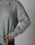 Gray Long Sleeve Open-Work Sweater