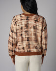 Brown Long Sleeve Abstract Plaid Printed Sweater