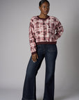 Raisin Long Sleeve Abstract Plaid Printed Sweater