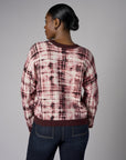 Raisin Long Sleeve Abstract Plaid Printed Sweater