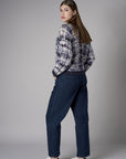 Navy Long Sleeve Abstract Plaid Printed Sweater