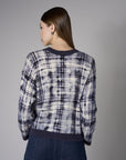 Navy Long Sleeve Abstract Plaid Printed Sweater