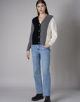 Black Multi Color Color-Blocked Cardigan