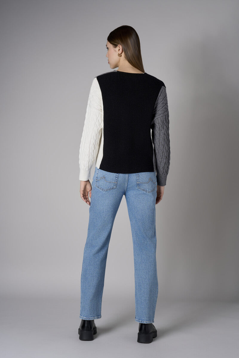 Black Multi Color Color-Blocked Cardigan