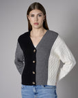 Black Multi Color Color-Blocked Cardigan