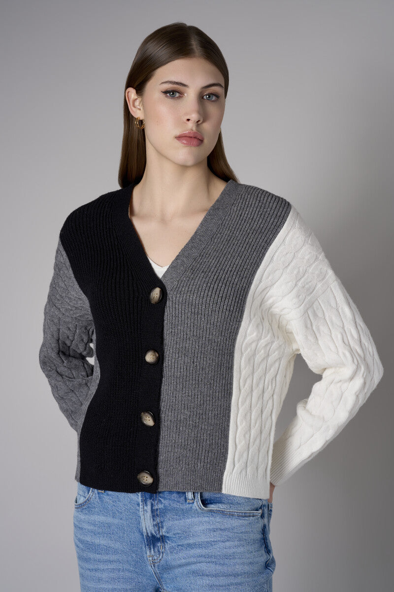 Black Multi Color Color-Blocked Cardigan