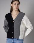 Black Multi Color Color-Blocked Cardigan