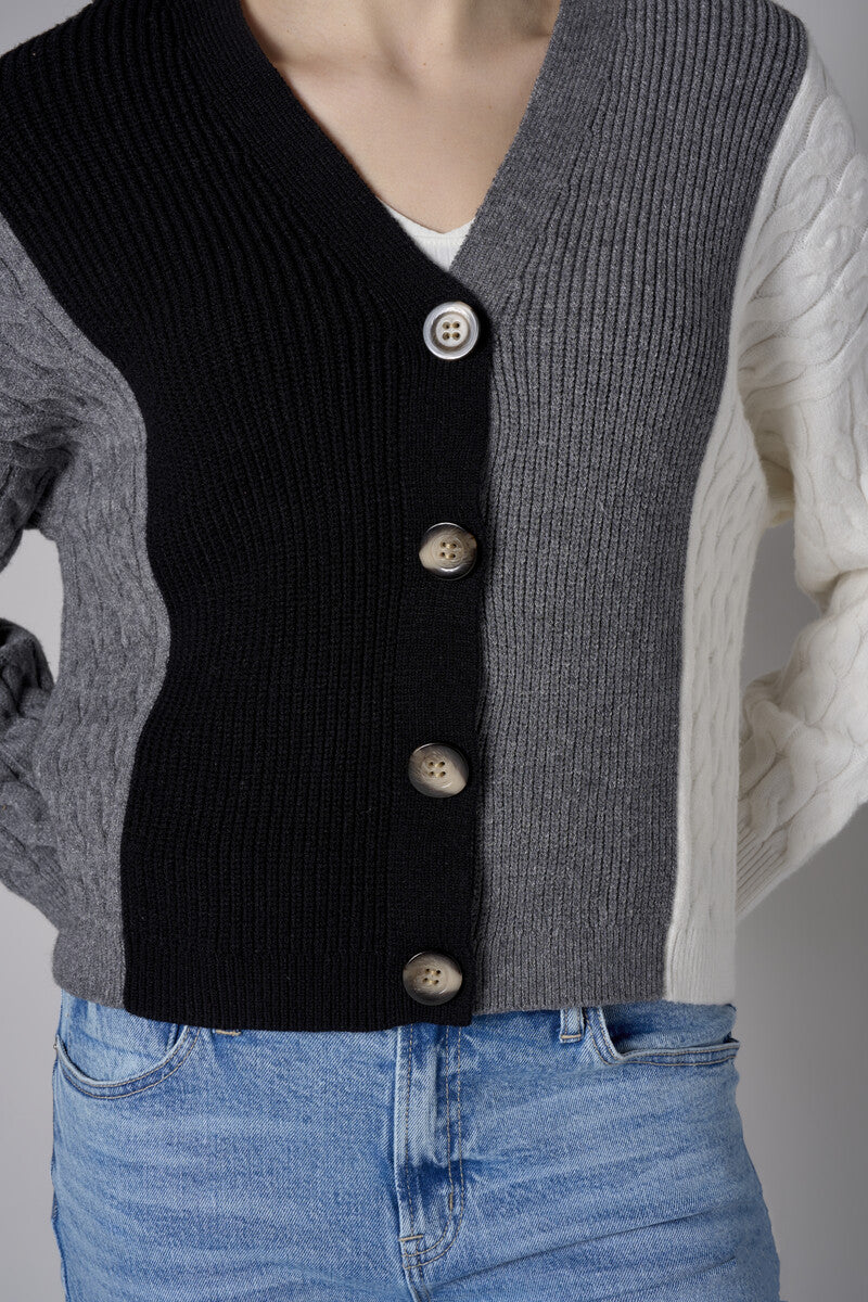 Black Multi Color Color-Blocked Cardigan