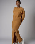 Ochre Three Quarter Sleeve Crew Neck Sweater