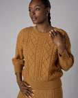 Ochre Three Quarter Sleeve Crew Neck Sweater