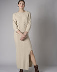 Sand Three Quarter Sleeve Crew Neck Sweater