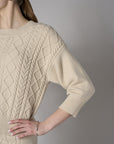 Sand Three Quarter Sleeve Crew Neck Sweater