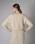 Sand Three Quarter Sleeve Crew Neck Sweater