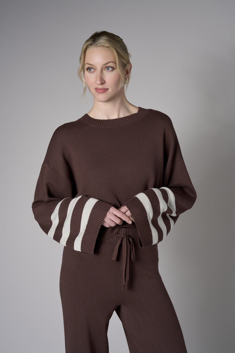 Inject your wardrobe with the vivid 'Earth' Striped Sleeve Sweater.