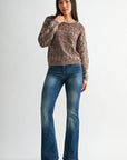 Chocolate Crew Neck Distressed Sweater