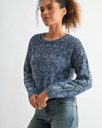Indigo Crew Neck Distressed Sweater
