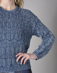 Showcase your personality with the Crew Neck Distressed Sweater in striking 'Indigo'.