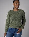 Fall in love with the distinctive 'Olive' Crew Neck Distressed Sweater – a must-have for any wardrobe.