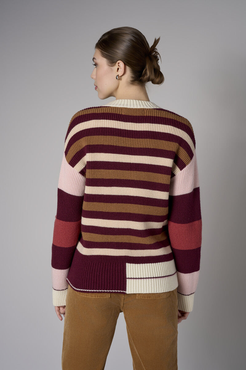 Merlot Multi Long Sleeve Striped Sweater