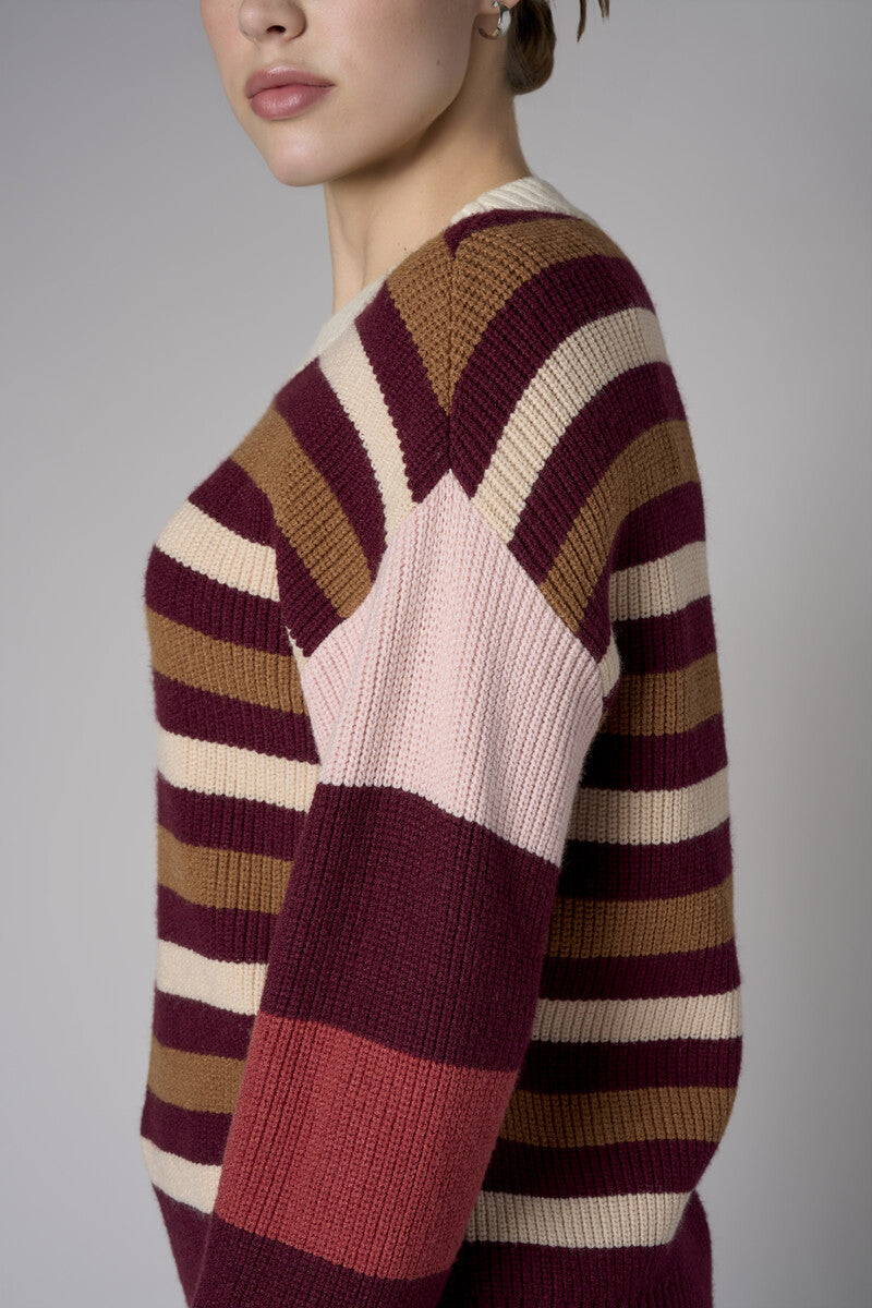 Merlot Multi Long Sleeve Striped Sweater