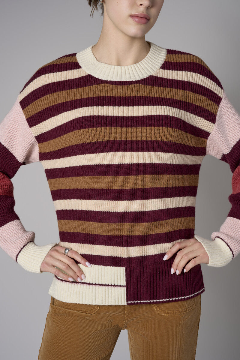 Merlot Multi Long Sleeve Striped Sweater