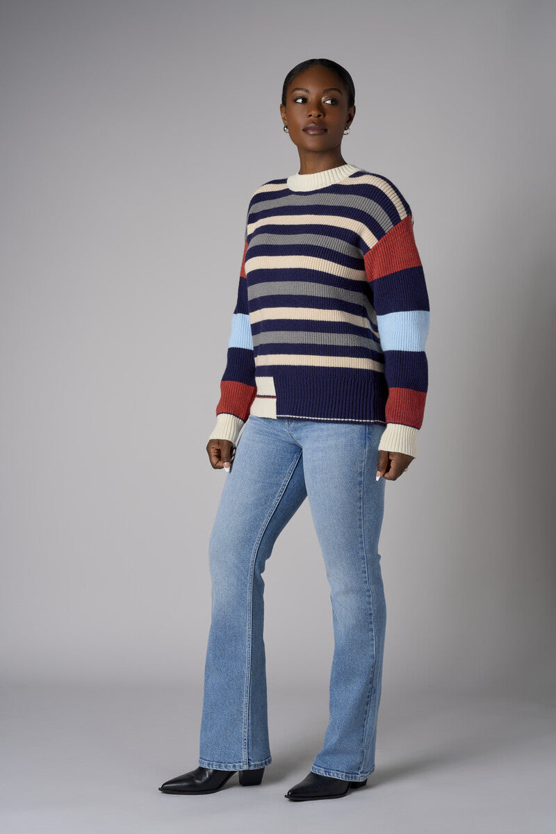 Navy Multi Long Sleeve Striped Sweater
