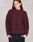 Plum Long Sleeve Cable Knit Sweater