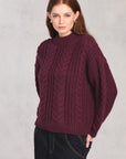 Plum Long Sleeve Cable Knit Sweater