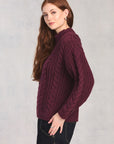 Plum Long Sleeve Cable Knit Sweater