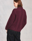 Plum Long Sleeve Cable Knit Sweater