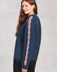 Cadet Blue Long Sleeve Embroidered Sweater