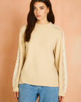 Oatmeal Long Sleeve Embroidered Sweater