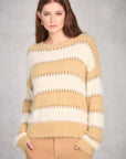 Champagne Taupe Long Sleeve Boat Neck Sweater