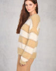 Champagne Taupe Long Sleeve Boat Neck Sweater