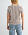 Latte Short Sleeve Acid Wash Crochet Top