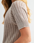 Latte Short Sleeve Acid Wash Crochet Top
