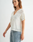Gardenia Tie Neck Pointelle Top
