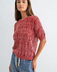 Brick Short Sleeve Distressed Sweater