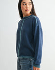 Cadet Blue Long Sleeve Blanket Stitch Sweater