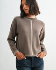 Mushroom Long Sleeve Blanket Stitch Sweater