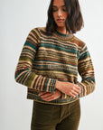 Brown Multi Stripes Petite Long Sleeve Striped Sweater