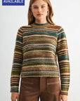 Brown Multi Stripes Plus- Size Long Sleeve Striped Sweater