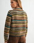 Brown Multi Stripes Plus- Size Long Sleeve Striped Sweater