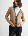 Tan Petite Long Sleeve Cropped Cardigan
